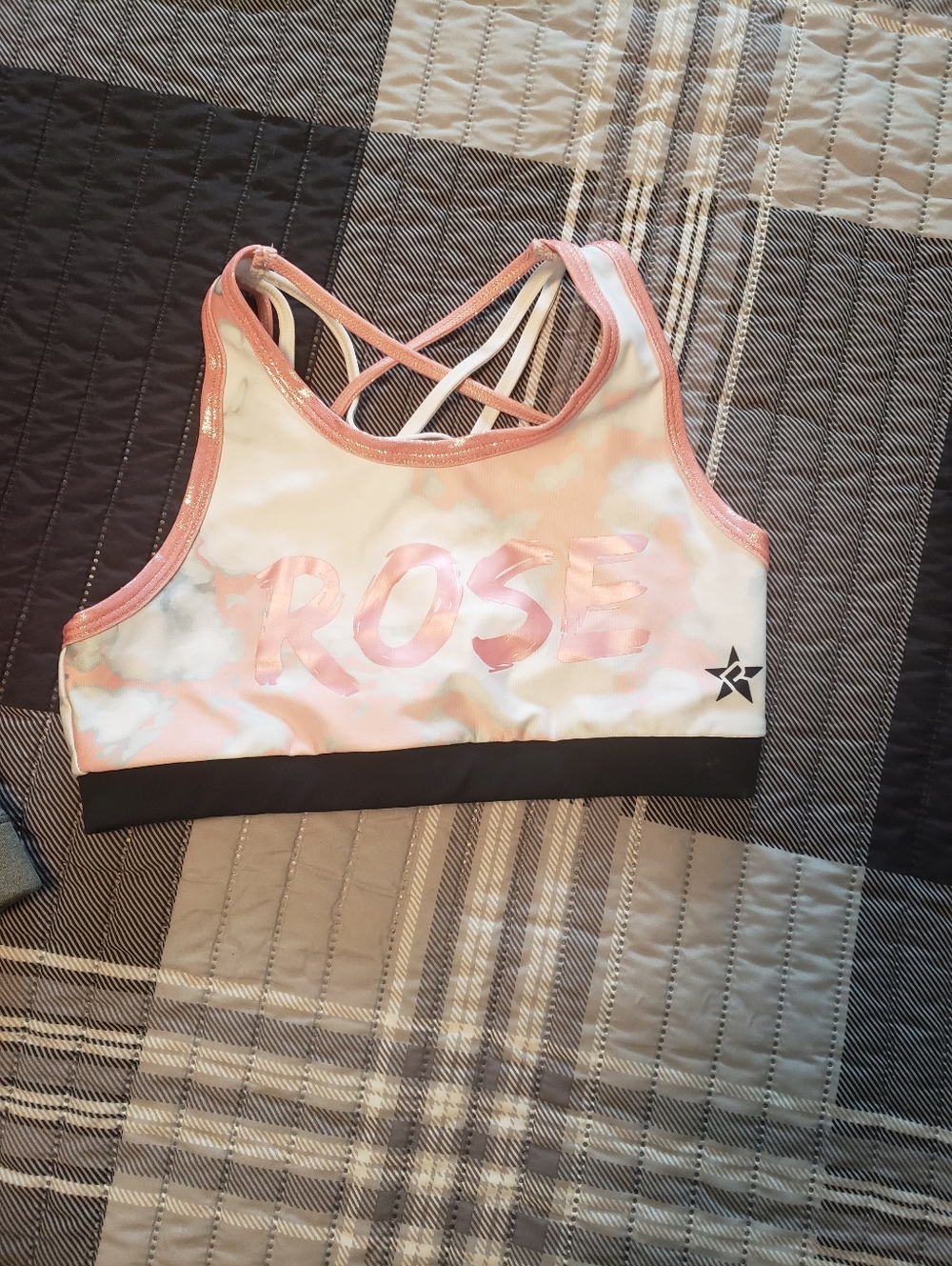 ROSE Pink Marble Sports Bra with Strappy Back